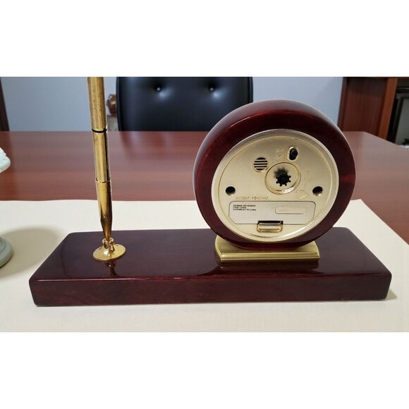 Vintage Timedesign Quartz Clock & Pen Executive Desk Set, Rosewood and Brass Pla - Picture 4 of 7